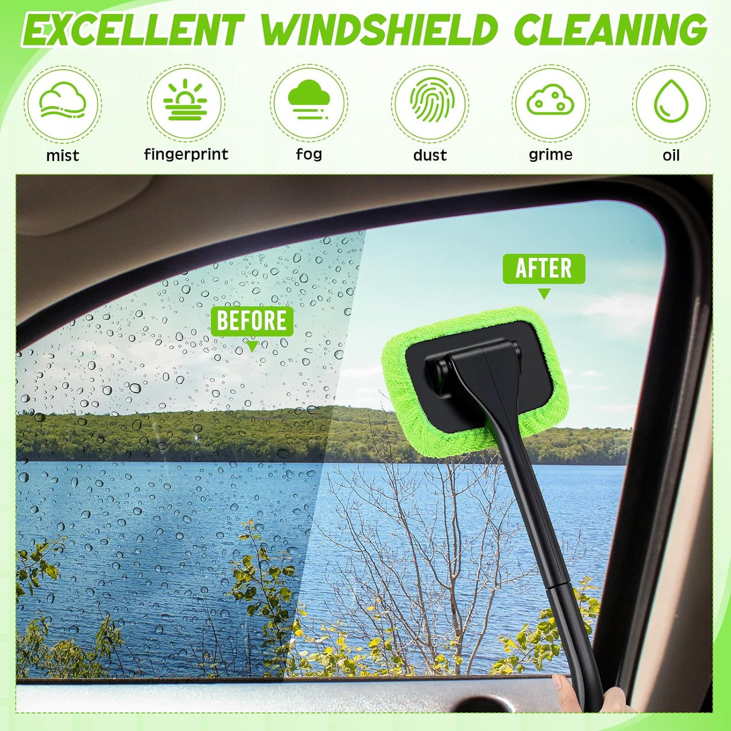 8 Pcs Car Windshield Cleaner Tool Kit with Removable Handle, Microfiber Towel Pa