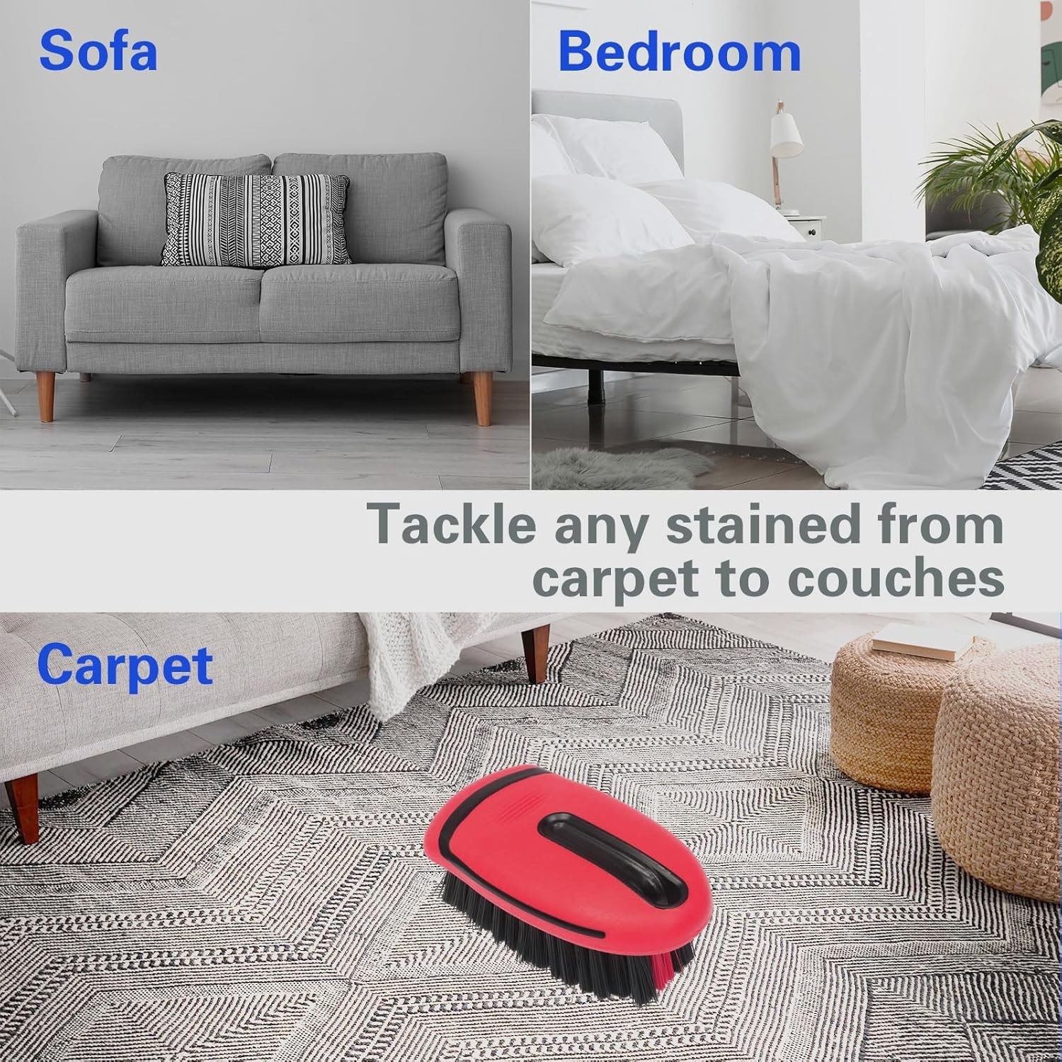 Compact Carpet Brush with Medium Firmness – Ideal for Upholstery & Vehicles
