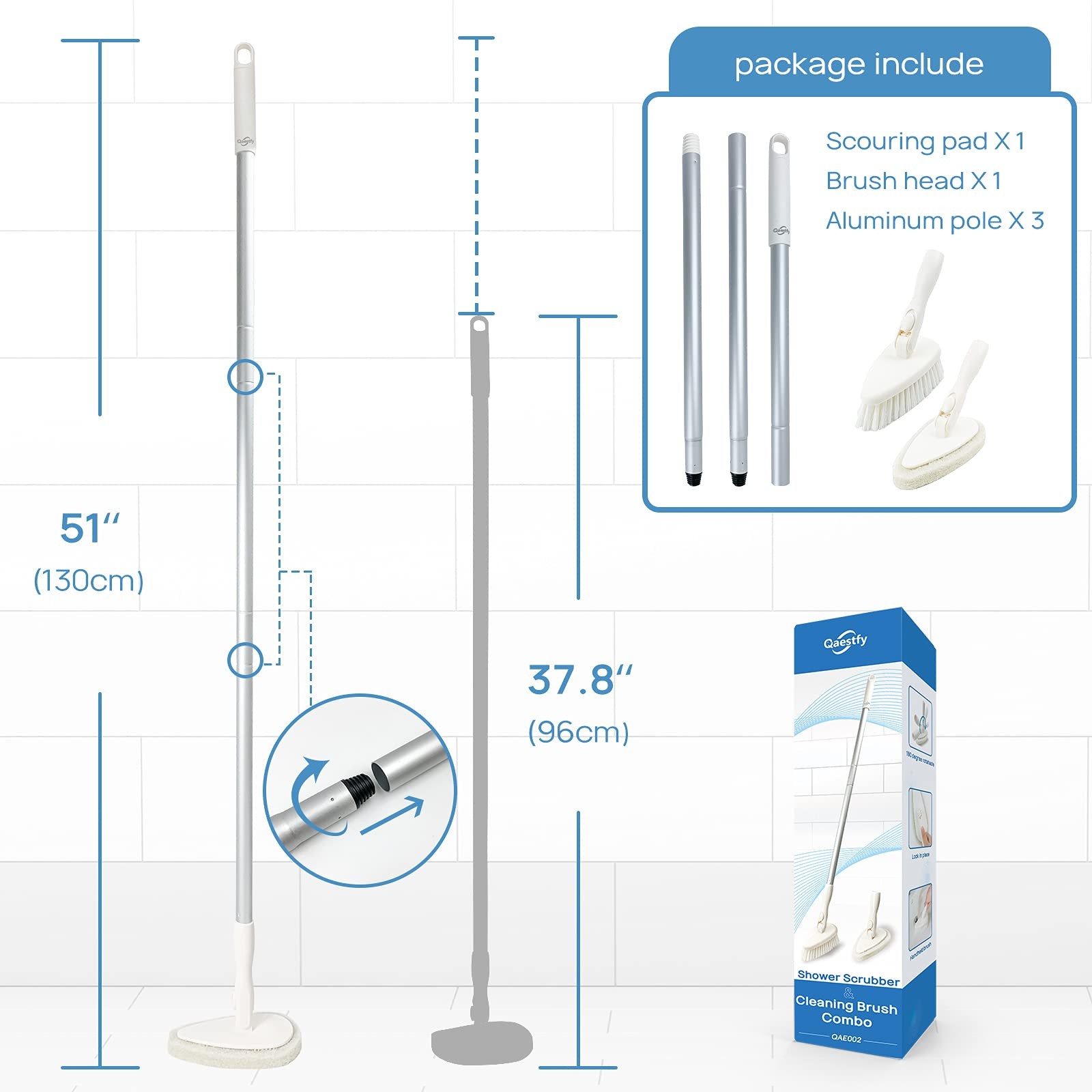 Shower Scrubber Cleaning Brush Combo Bath Tub Tile Cleaner Scrubber Brush wit…