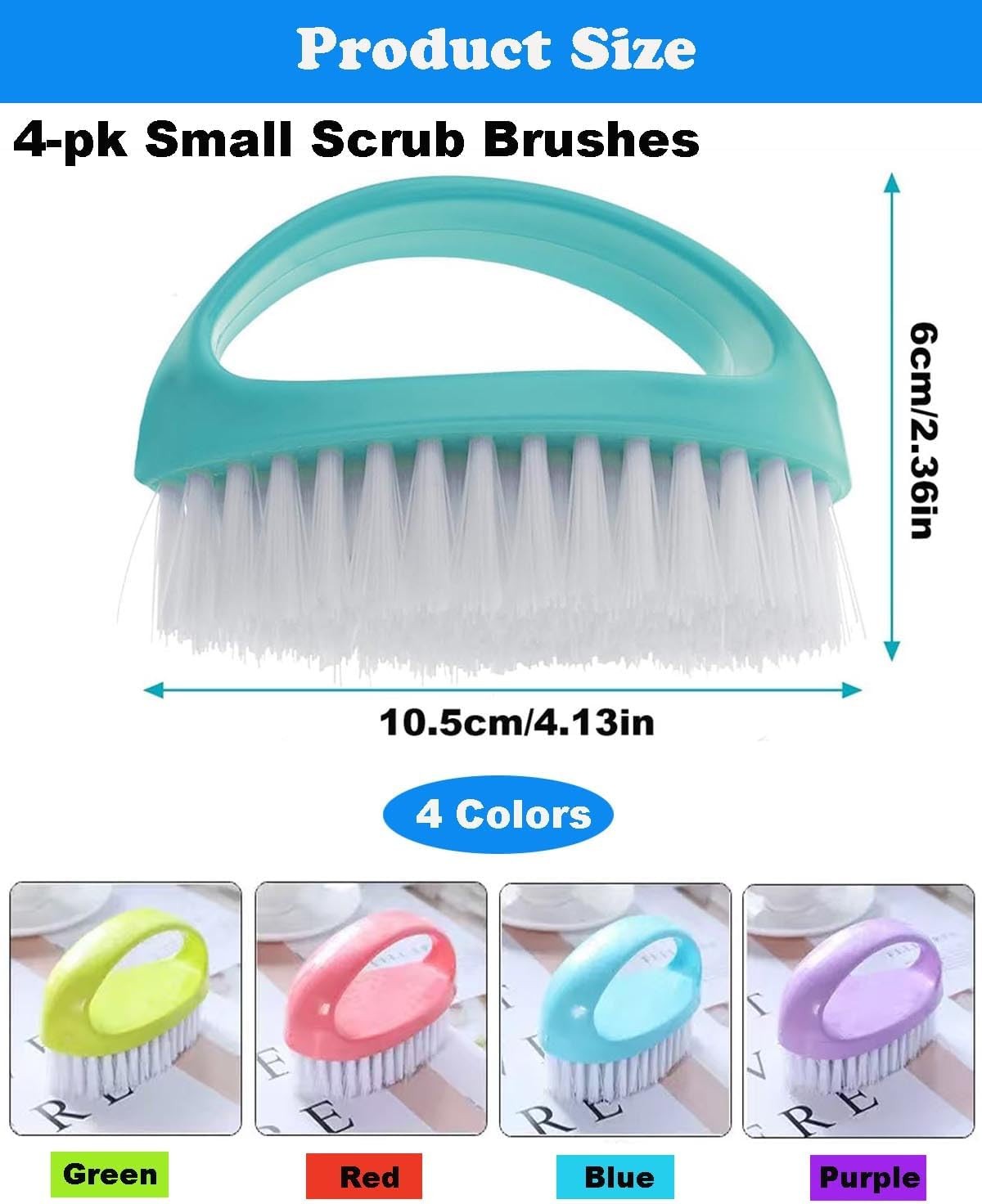 Brush for Cleaning – 4 Pack Scrubbing Brushes with Stiff Nylon Bristles Heavy