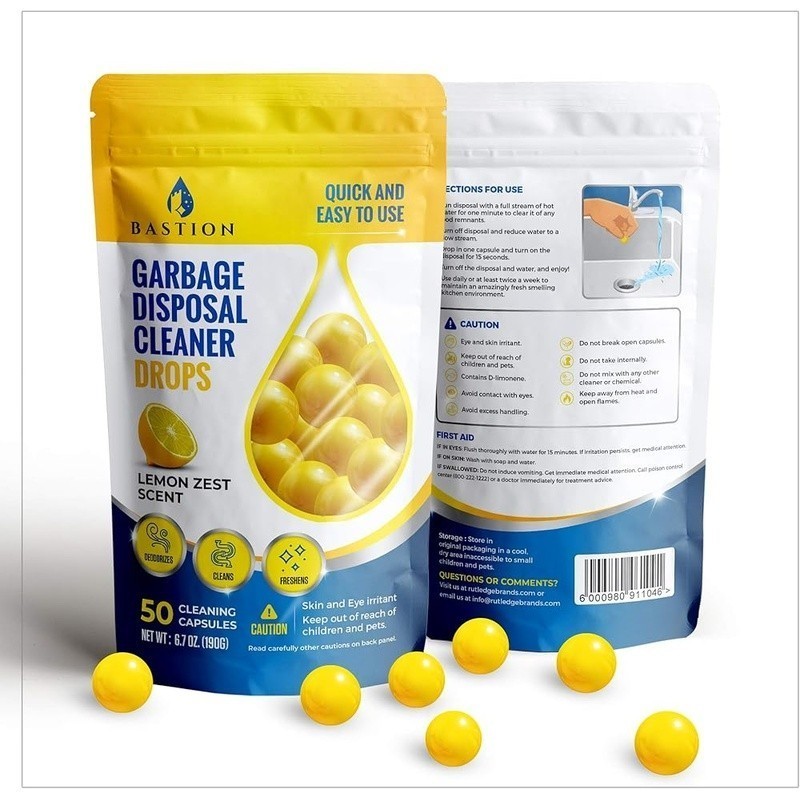 Garbage Disposal Drops 50 Pack Lemon Scented Eco Friendly Cleaning Capsules New