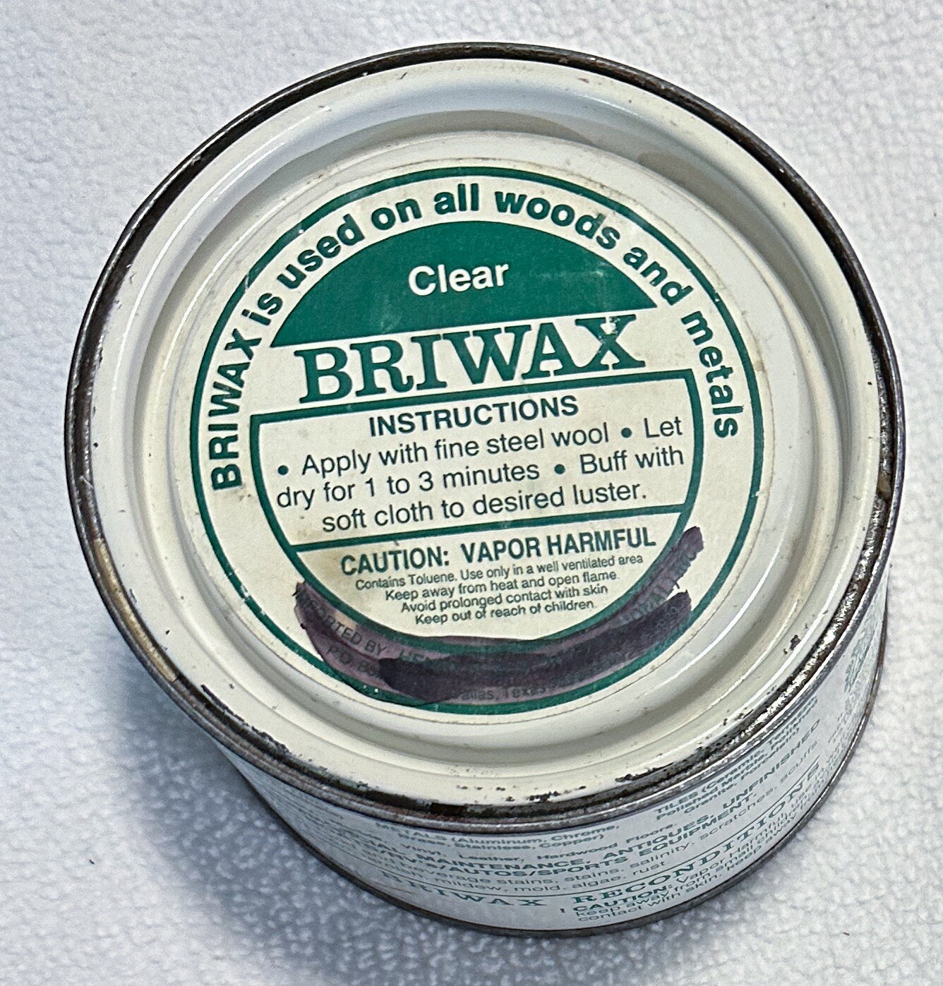 Vintage Briwax Natural Wax Metal Can Clear Wood Wooden Surfaces 15.7 Oz Total Wt