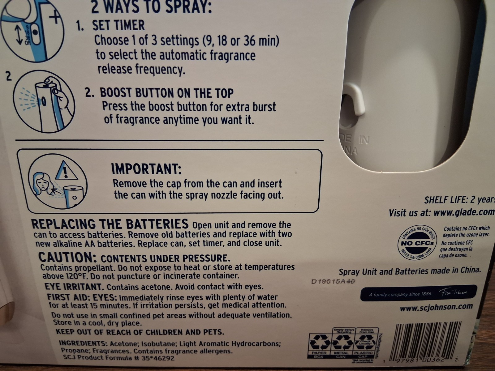 BALSAM & SPRUCE GLADE AUTOMATIC SCENTED SPRAY, 3-6.2 oz REFILLS 1-SPRAY UNIT