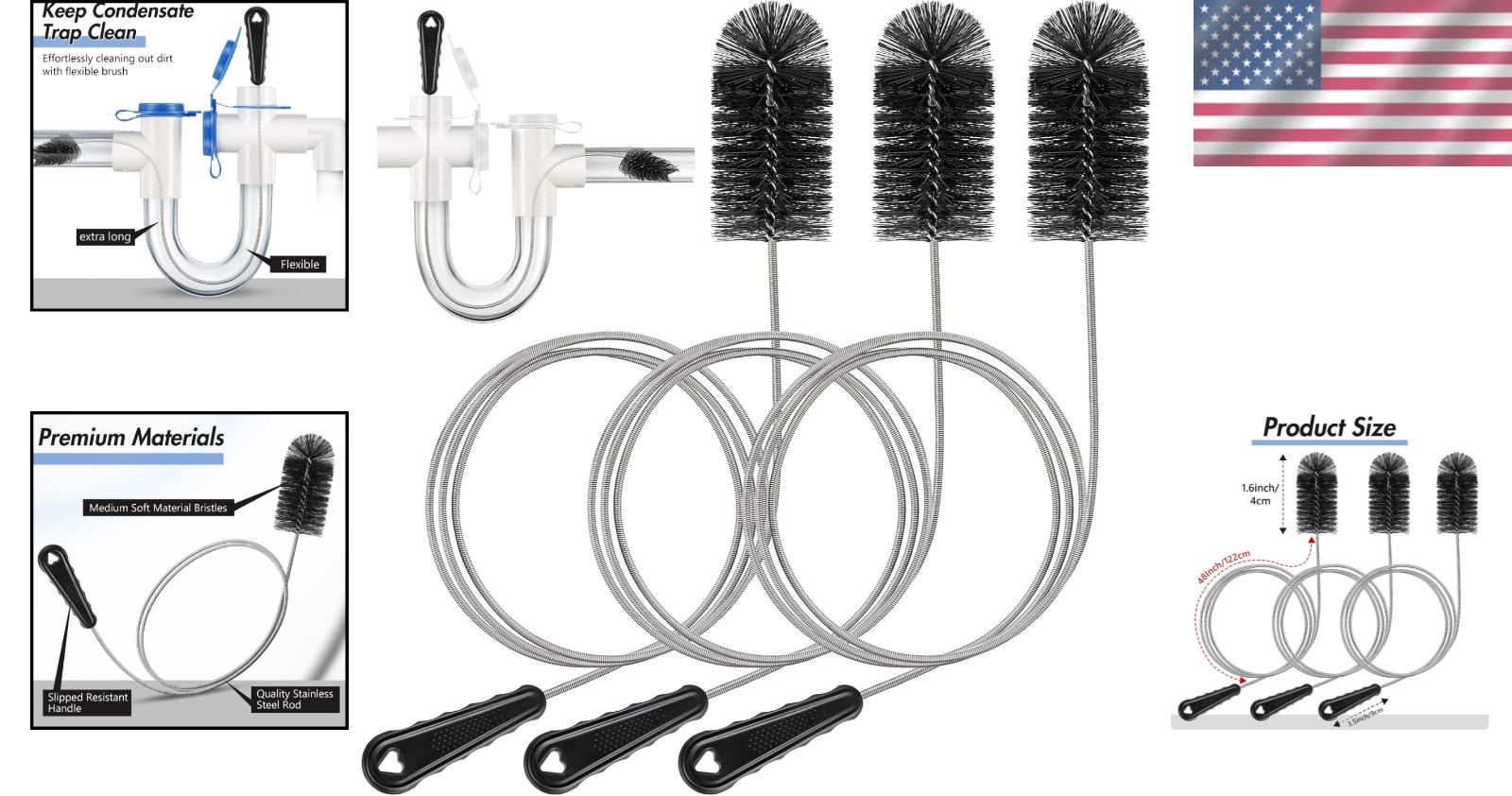 Effortless 48 Inch Flexible Cleaning Brushes for HVAC Condensate Traps – 3 Pack