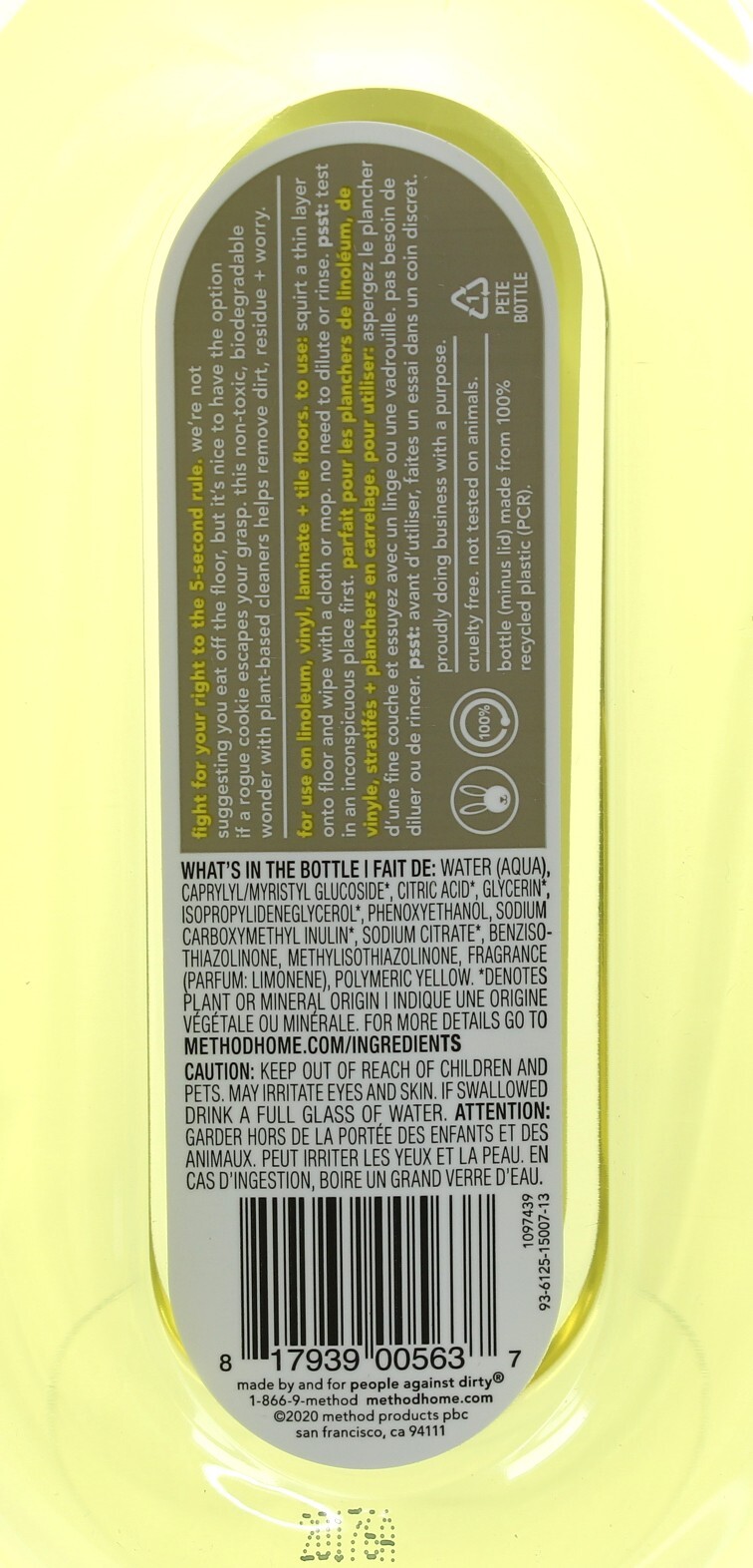 (6) METHOD SQUIRT + MOP LEMON GINGER HARD FLOOR CLEANER 25 FL OZ EA