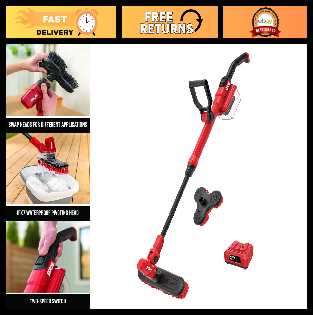 Cordless Power Scrubber Kit – 20V Cleaning Brush, 2.0Ah Battery & Charger Includ