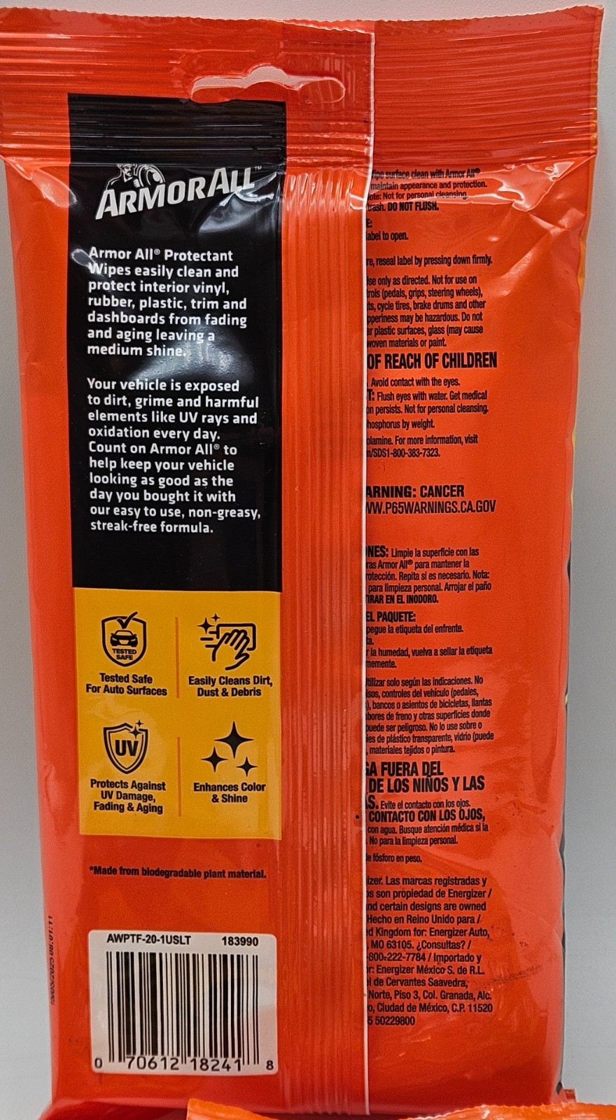 4 Packs Armor All Protectant Wipes in a Pouch 20-Count Each