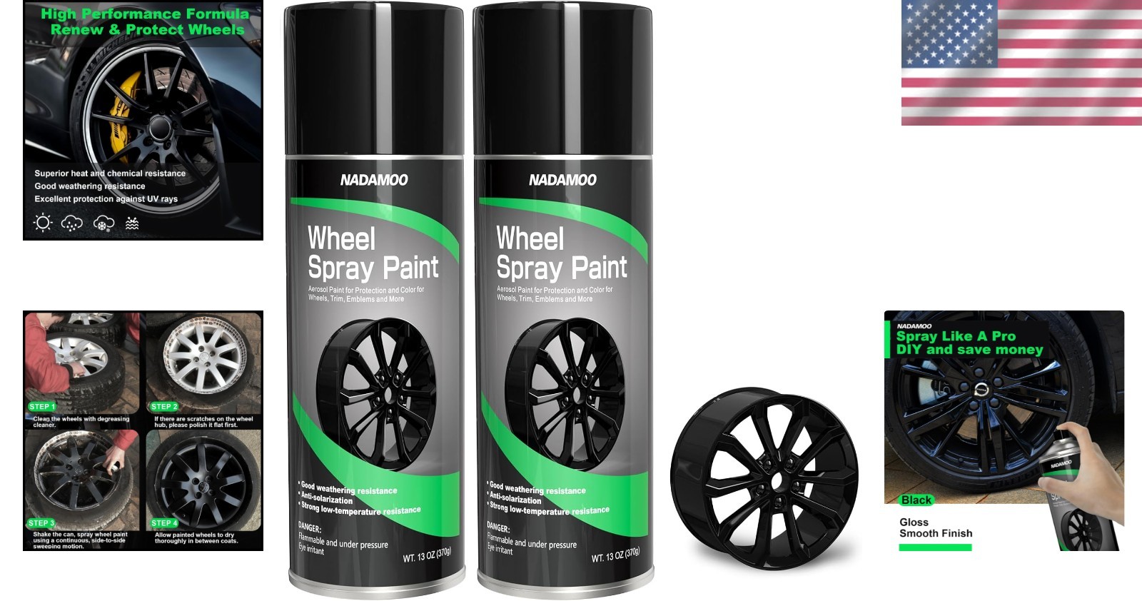 13oz Gloss Black Wheel Spray Paint – Fast Drying, Protective Finish, 2 Pack