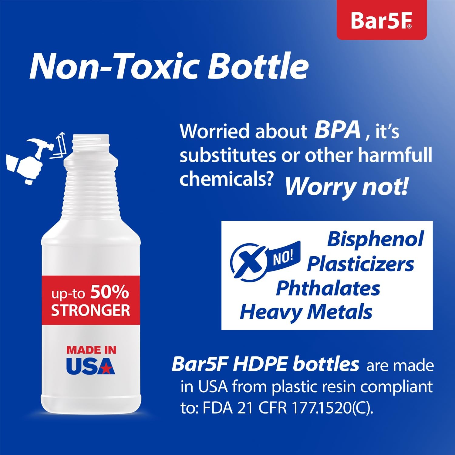 Bar5F Empty Plastic Spray Bottle 16 oz, Professional, Chemical Resistant,