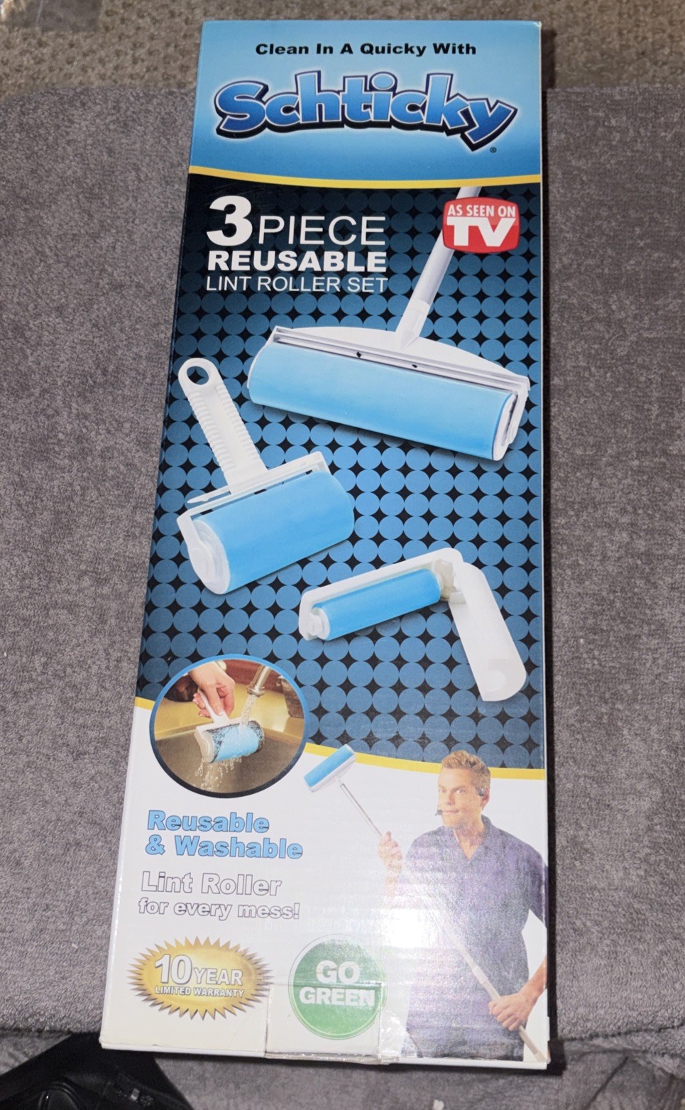 SCHTICKY 3 Piece Set Reusable Washable Lint Roller Clothes Pets ~ As Seen On TV