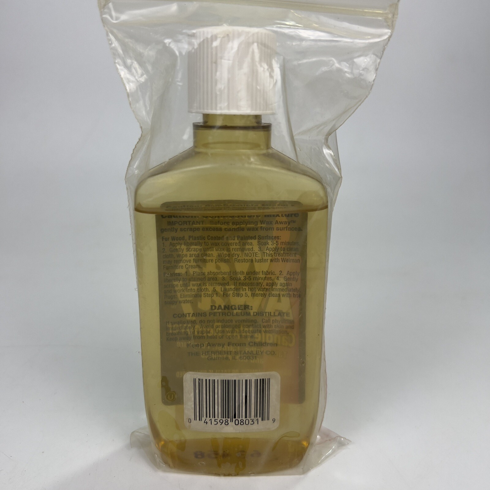 Weiman Wax Away Candle Wax Remover Fabrics 8 FL. OZ. White Cap Bottle 90% Full