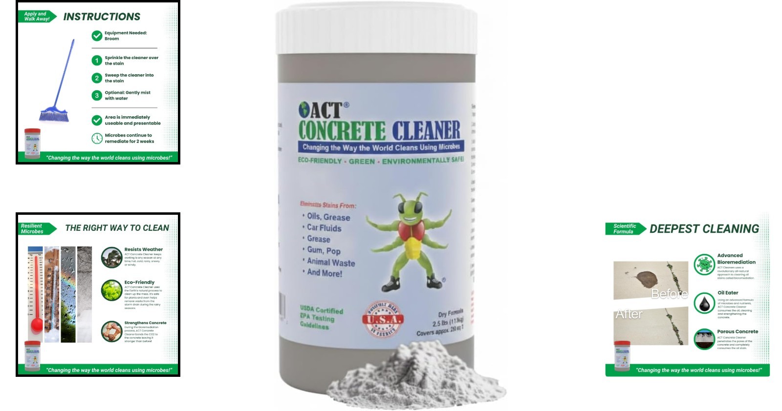 Act Concrete Cleaner Eco Friendly Dry Powder Oil Stain Remover 2 5 Lb