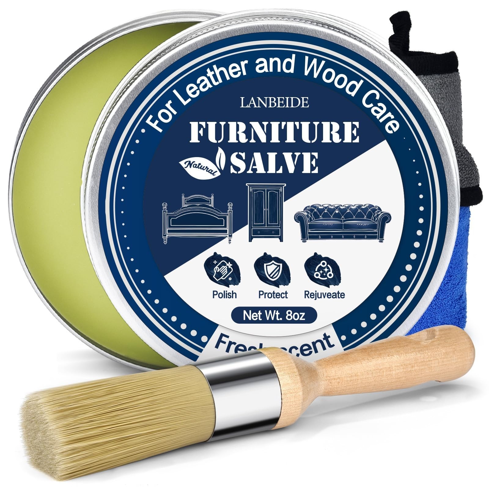 Leather & Wood Furniture Salve with Brush – Polisher, Conditioner & Repair 8oz