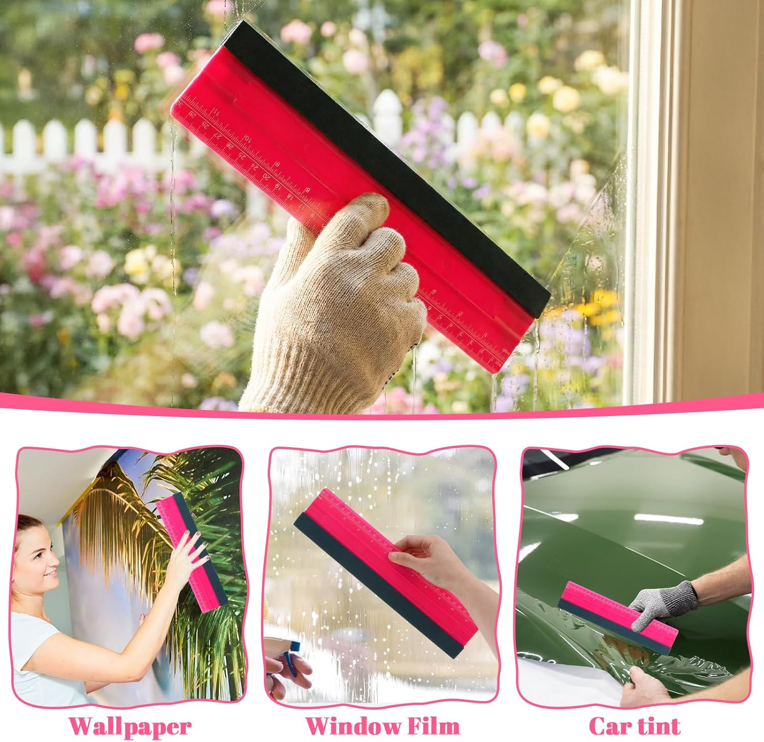 Wallpaper Smoothing Tool, Professional Vinyl Squeegee with Ruler Felt Squeegee f