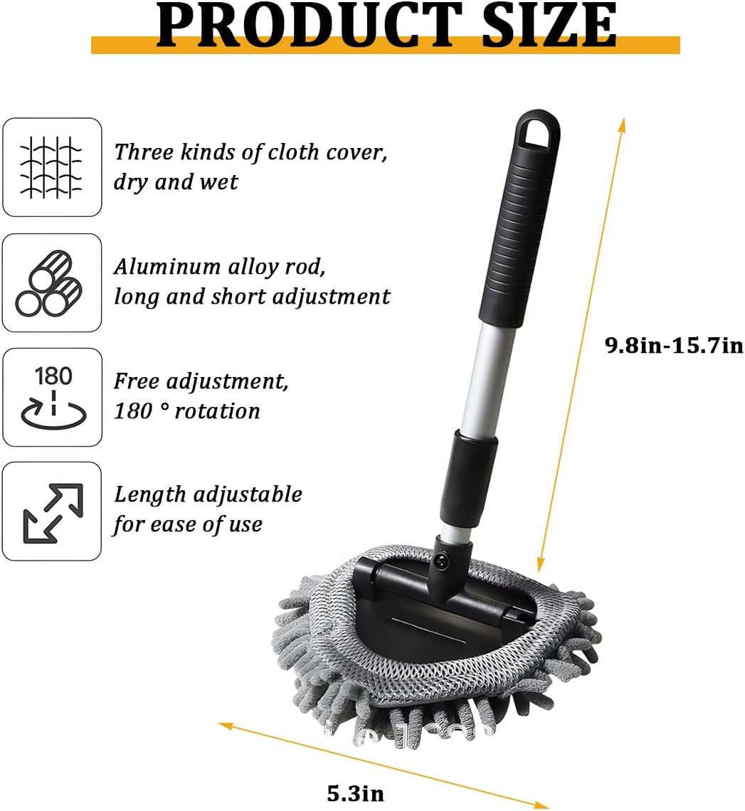 Car Windshield Cleaning Tool, Extendable Handle Vehicle Window Cleaning Kit with