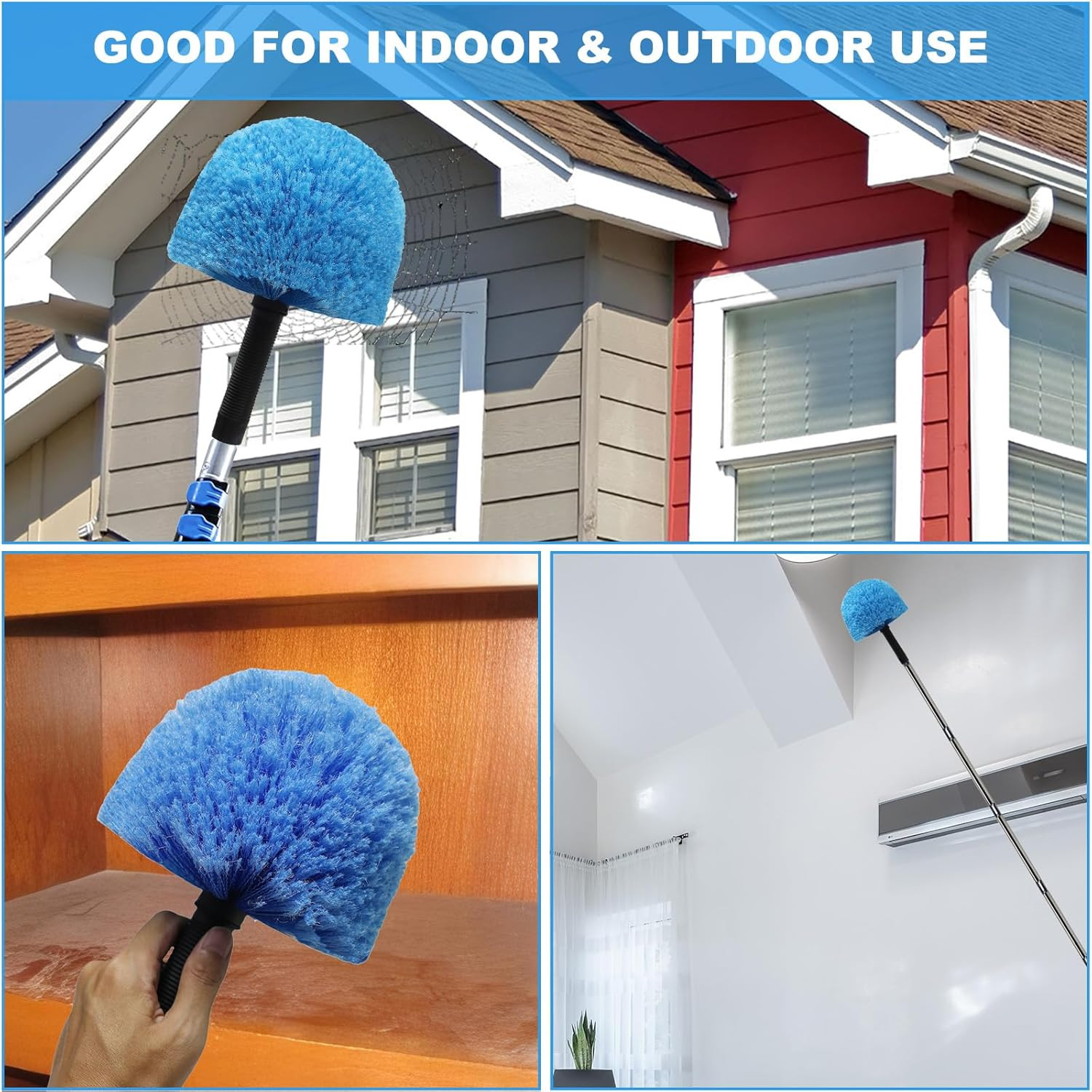 2 Pack Blue Twist-On Cobweb Duster Head Brush – Efficient Indoor & Outdoor Sp…