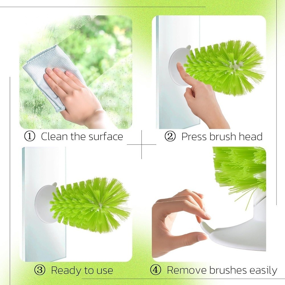 Turtle Shell Cleaning Brush Set 2 Piece Soft Nylon Bristles Suction Cup