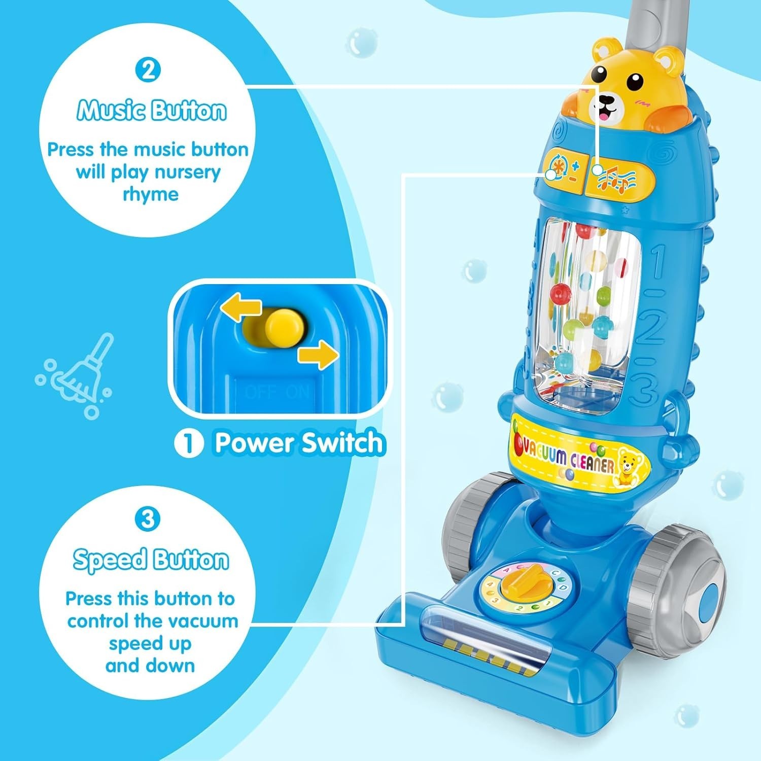 Toddler Toy Vacuum Cleaner with Lights and Sounds Pretend Play for Kids 1-5
