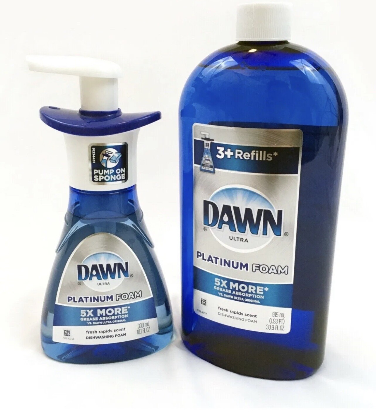 Dawn Platinum Dishwashing Foam Dish Soap Fresh Rapids 10.1oz Pump, 30.9oz Refill