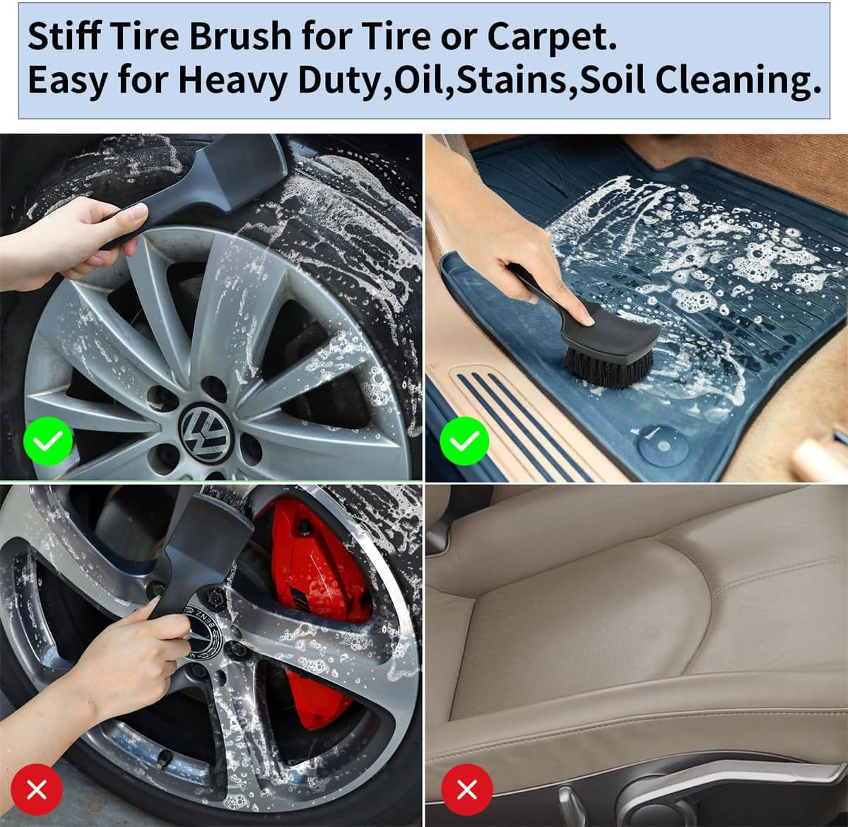 Wheel Rim & Tire Brush Set, Soft & Stiff Bristle Wash Cleaning Supplies Kit