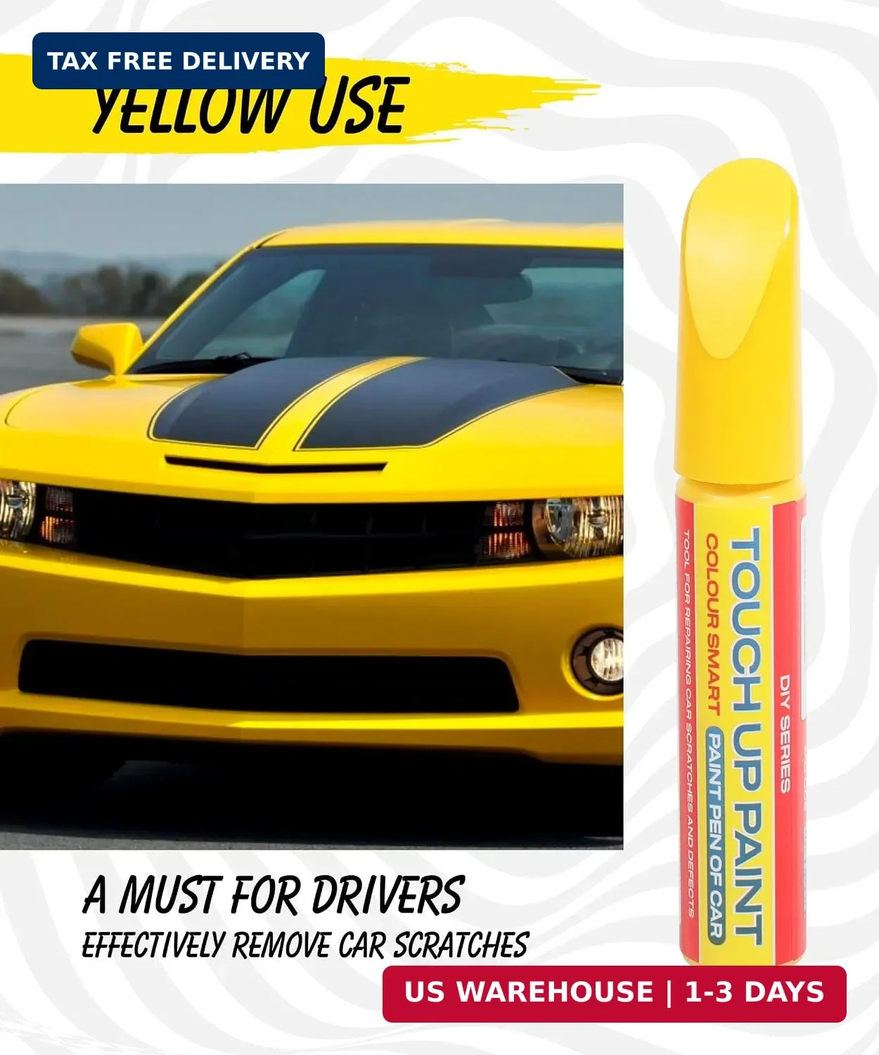 Pure Yellow Touch Up Paint Universal Color Match for All Car Models Repair Pen
