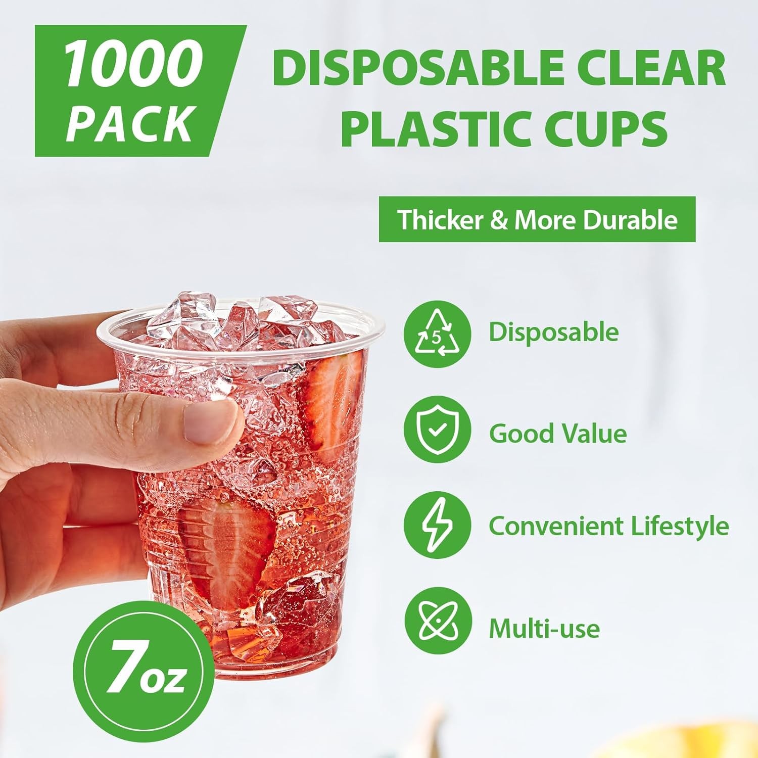 Lilymicky 1000 PACK 7 oz Clear Plastic Cups, 7 Ounce Disposable Drinking Cups