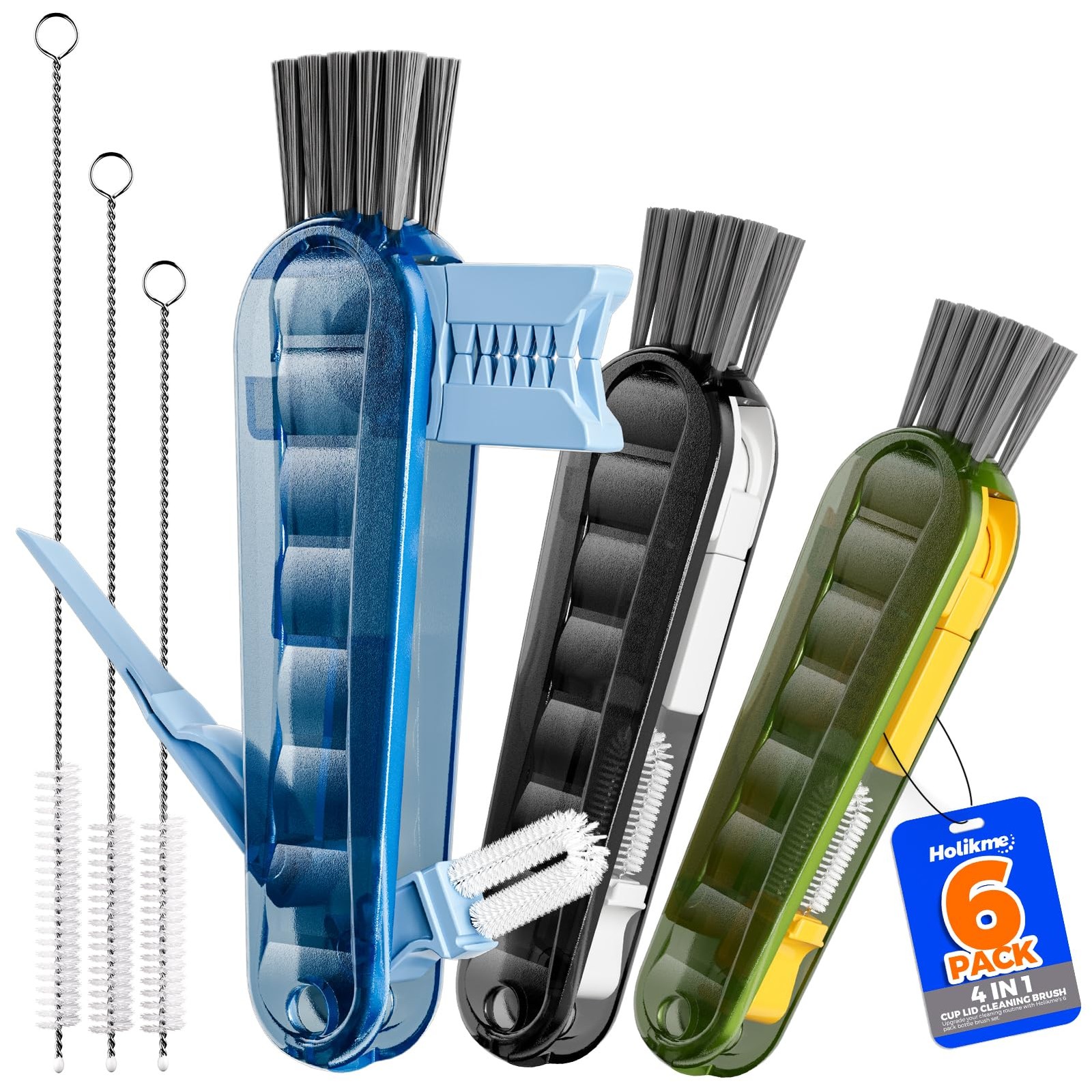 6 PACK Holikme 4 in 1 Cup Lid Cleaning Brush Set with 3 Straws, Multifunction…