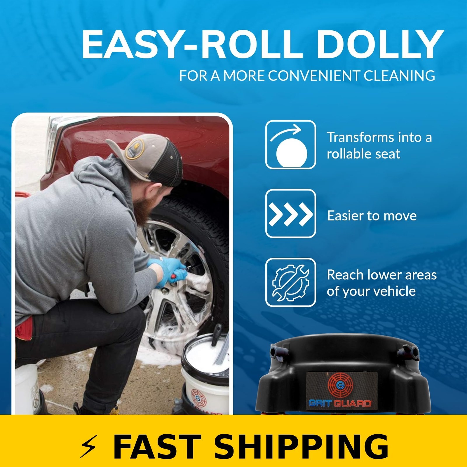 Grit Guard 5 Gallon Washing System – Car Wash Kit with Dolly, Black