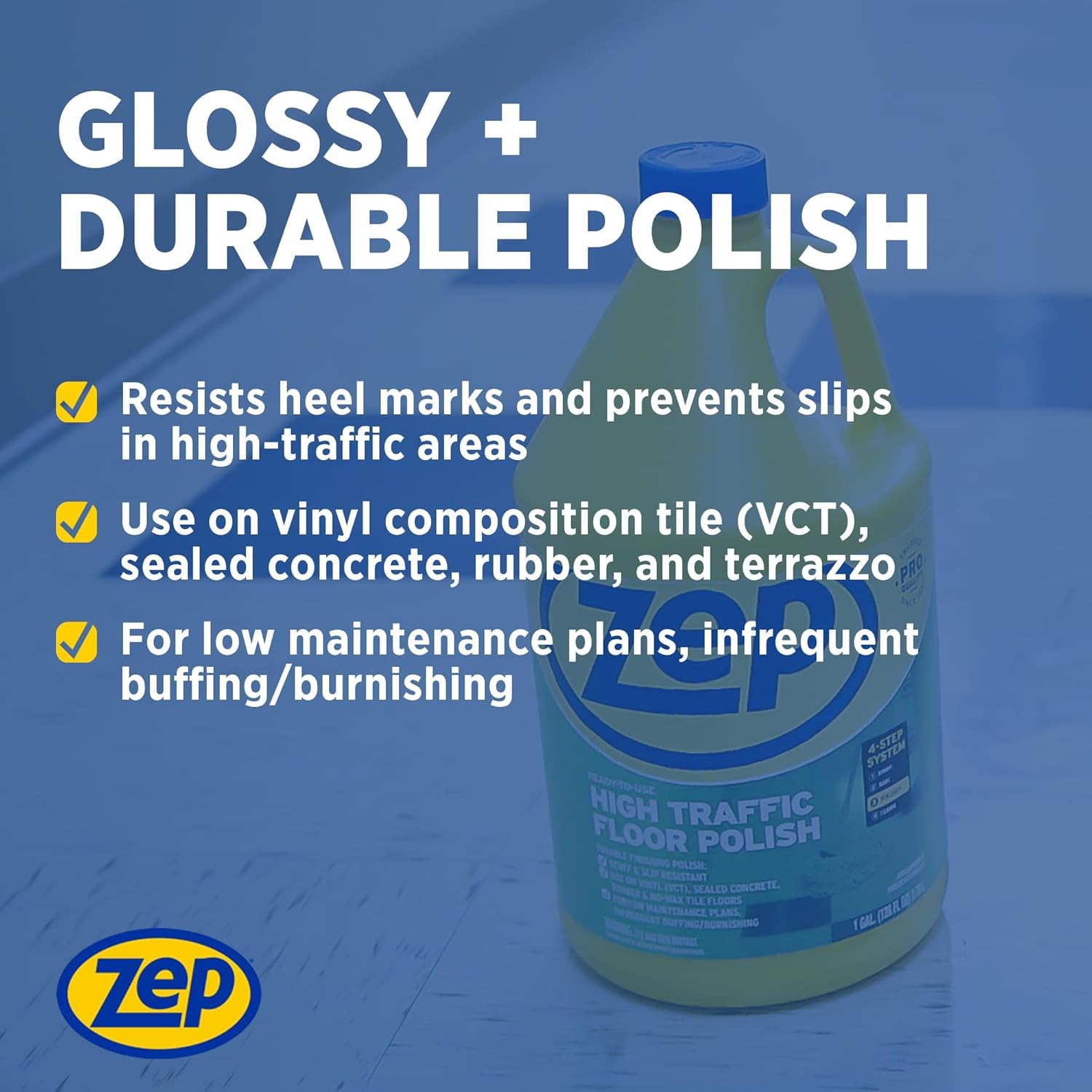 Commercial High-Traffic Floor Polish, 4-1 Gallon Bottles, Professional Grade Flo