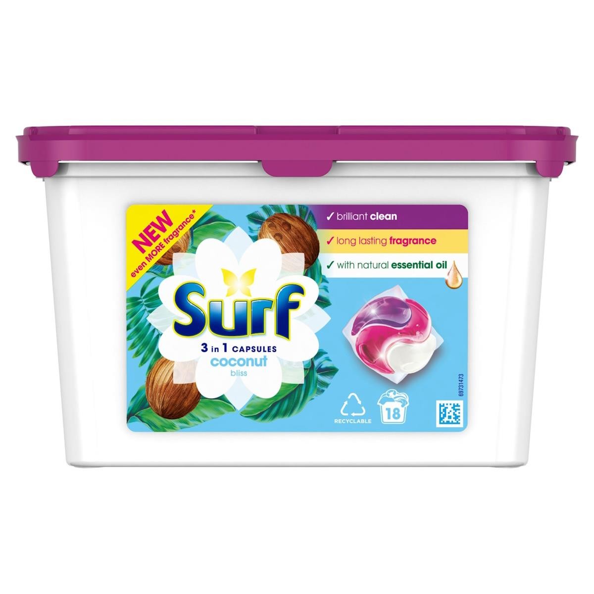 Surf 3 in 1 Laundry Capsules – Coconut Bliss 18 Washes