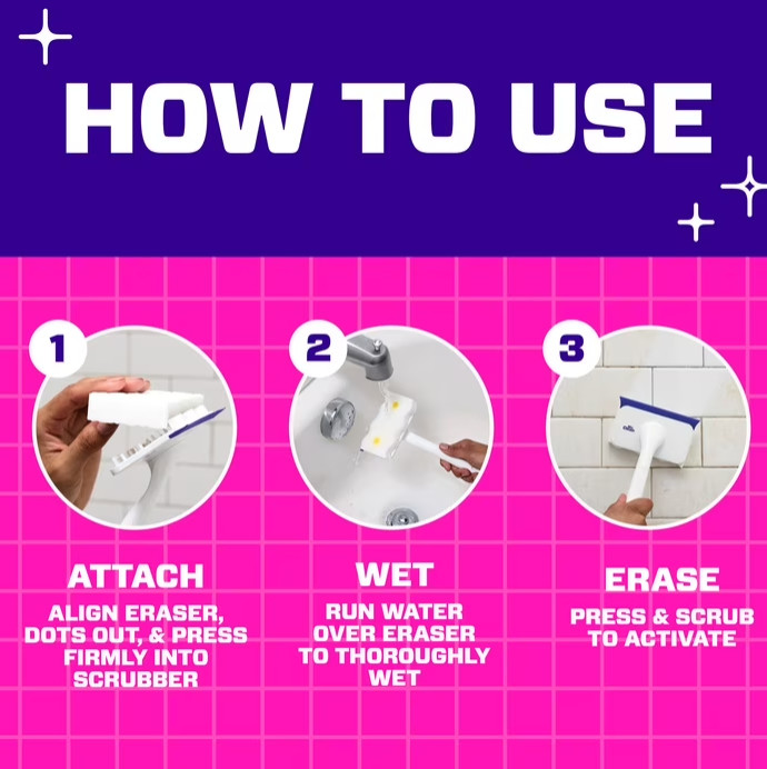 Mr. Clean Shower & Tub Scrubber, Starter Kit, 1 Scrubber & 2 Erasers