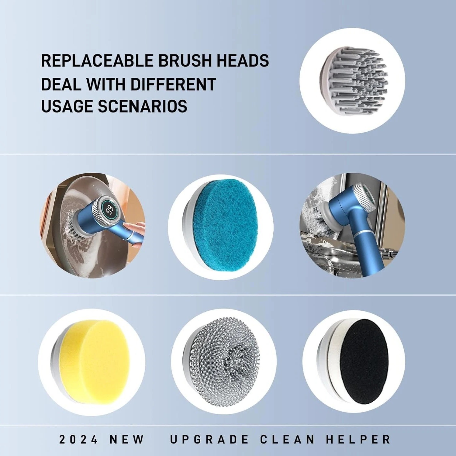 2024 5 Heads Electric Handheld Cordless Rechargeable Spinning Power Scrubber US
