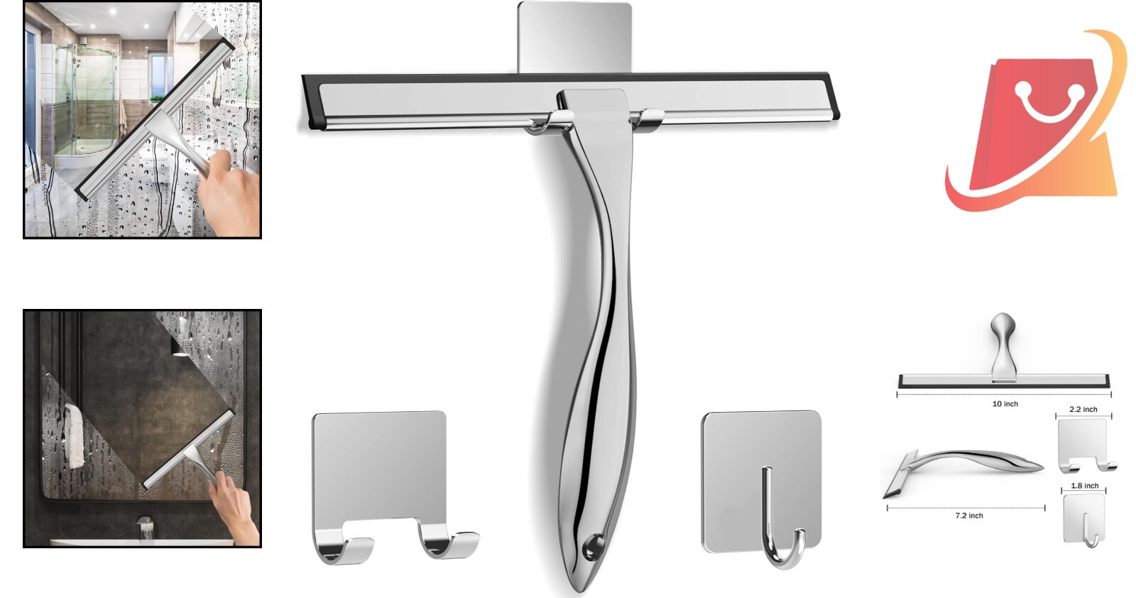 Effortless Silicone Blade Shower Squeegee for Glass Doors & Tile Walls – 10 Inch