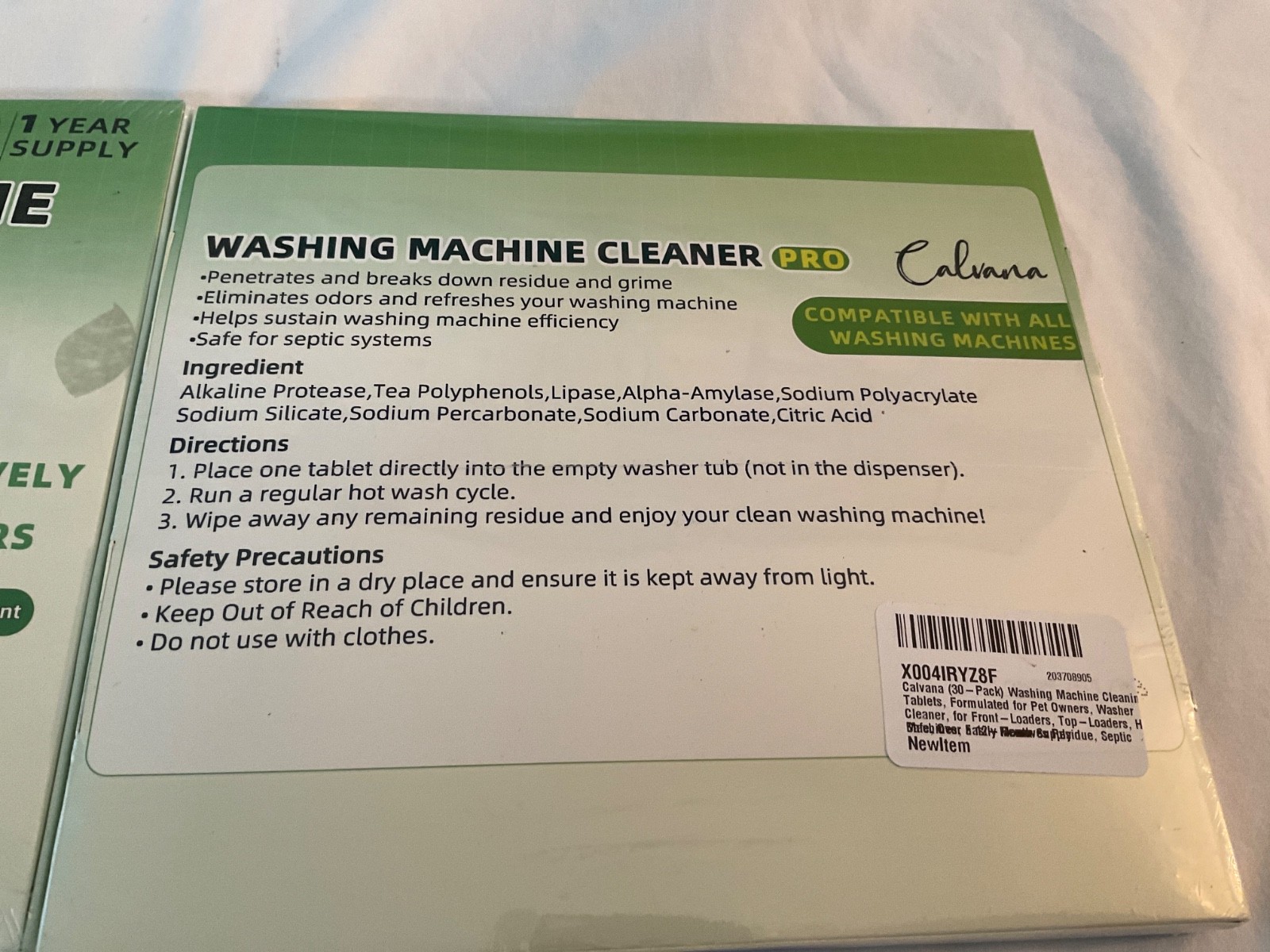 Calvana Clean Washing Machine Washer Cleaner Pro Tablets 60 Pack Pet Owners New