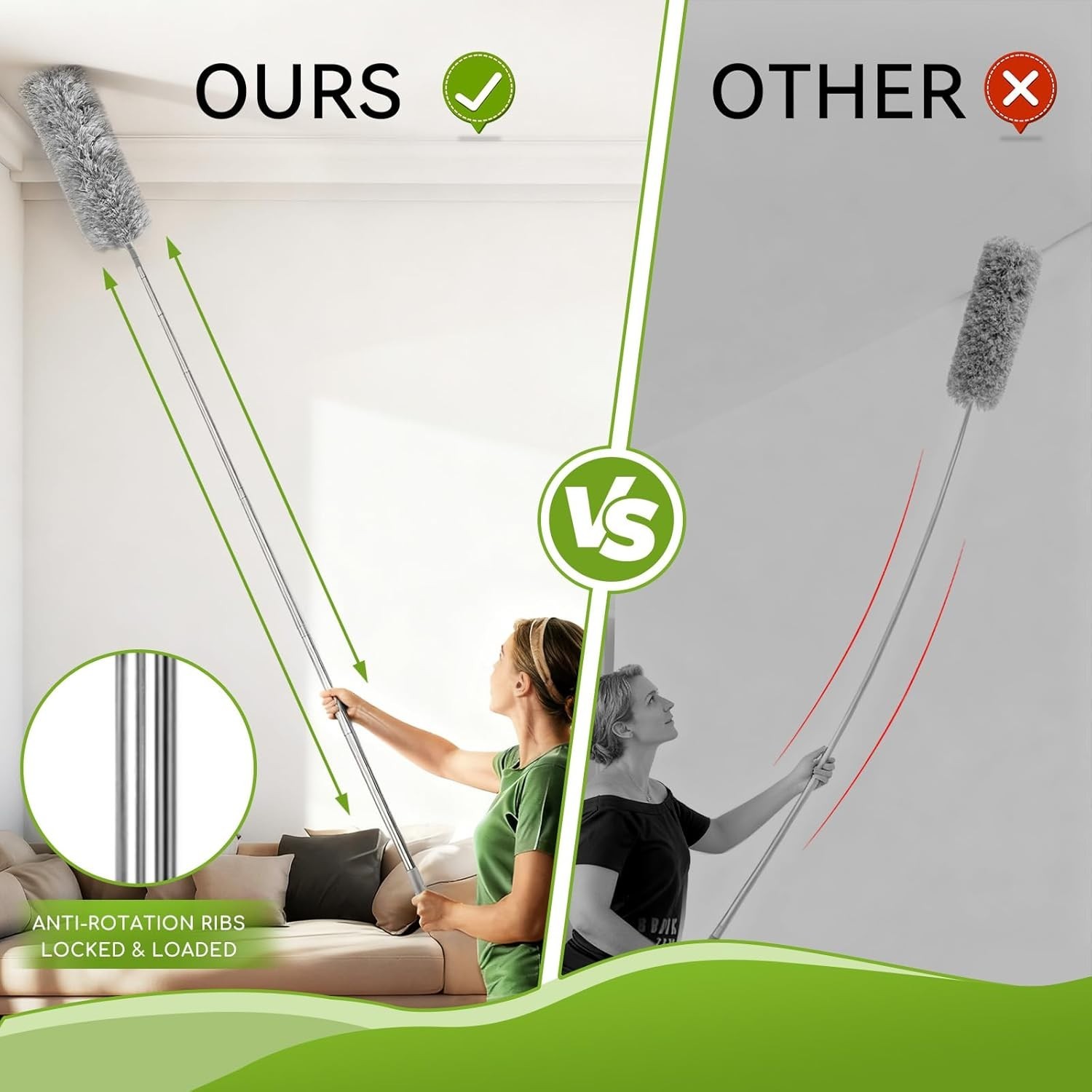 Microfiber Ceiling Fan Duster-Cobweb Cleaner Brush Kit Telescopic Extension Pole