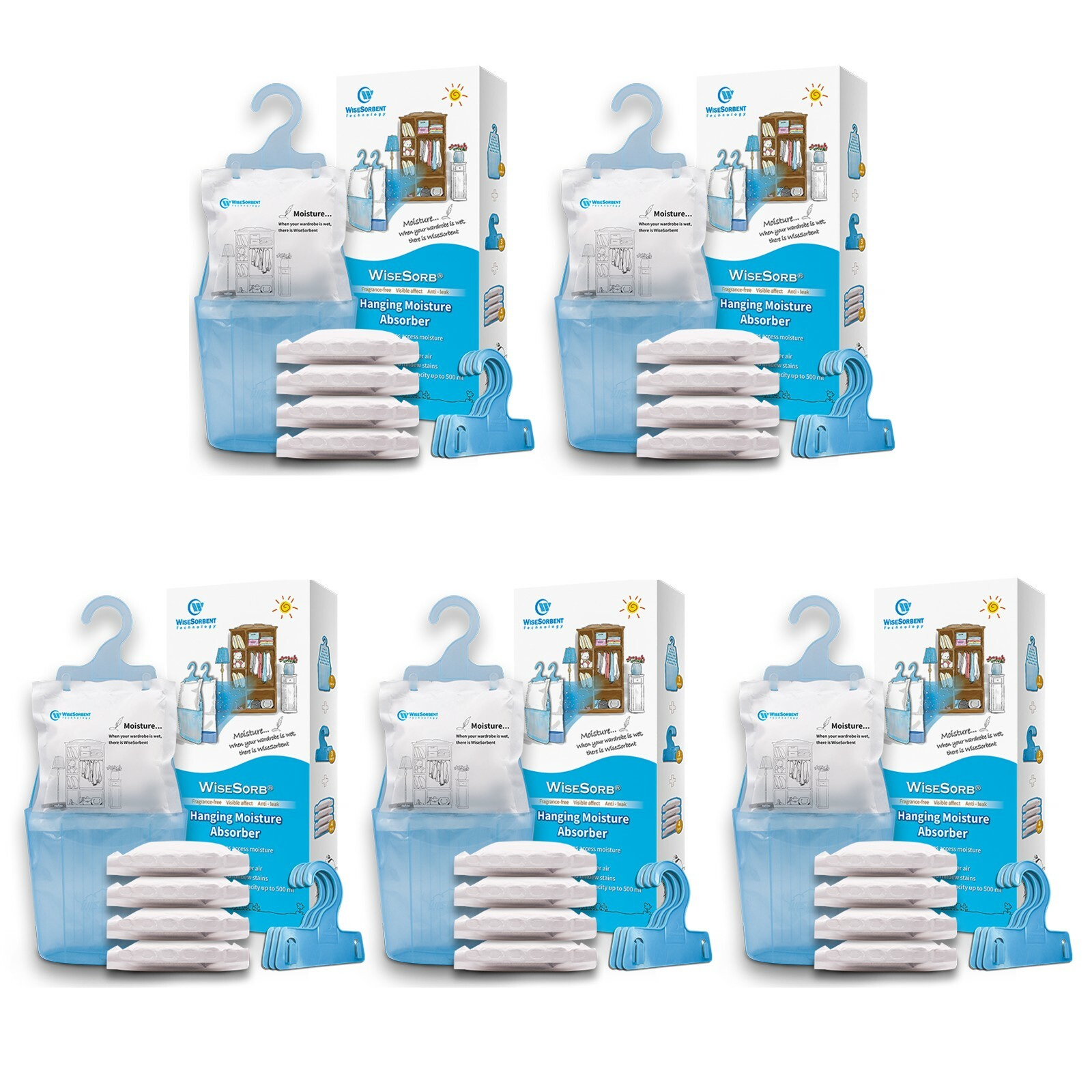 Moisture Absorber Hanging Bags Hanging Closet Dehumidifier Bags-Pack of 20 Pack