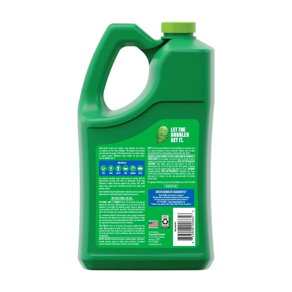 GREEN GOBBLER 1 Gal Drain Cleaner Grease Clog Remover Main Line Opener Toilet