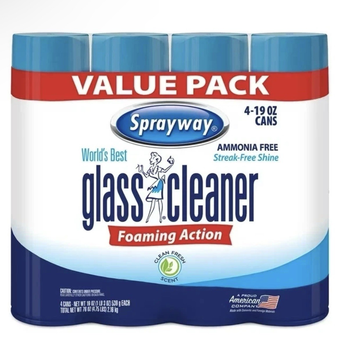 SHIPS FREE SAME DAY- Sprayway, Glass Cleaner, 19 Oz Cans, Pack of 4