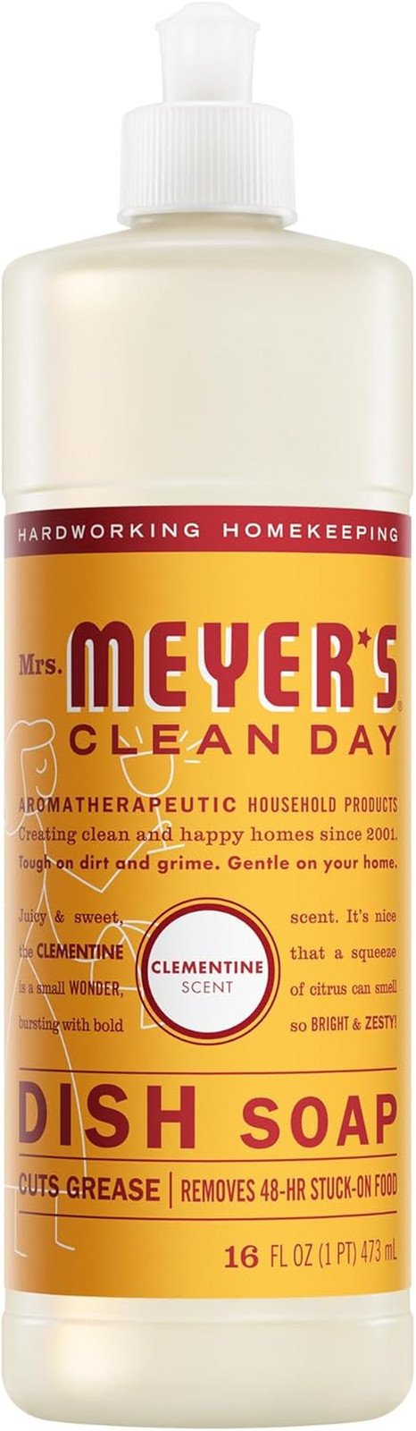 Mrs Meyers Liquid Dish Soap Clementine Scent Citrus Degreaser 16 fl oz Single