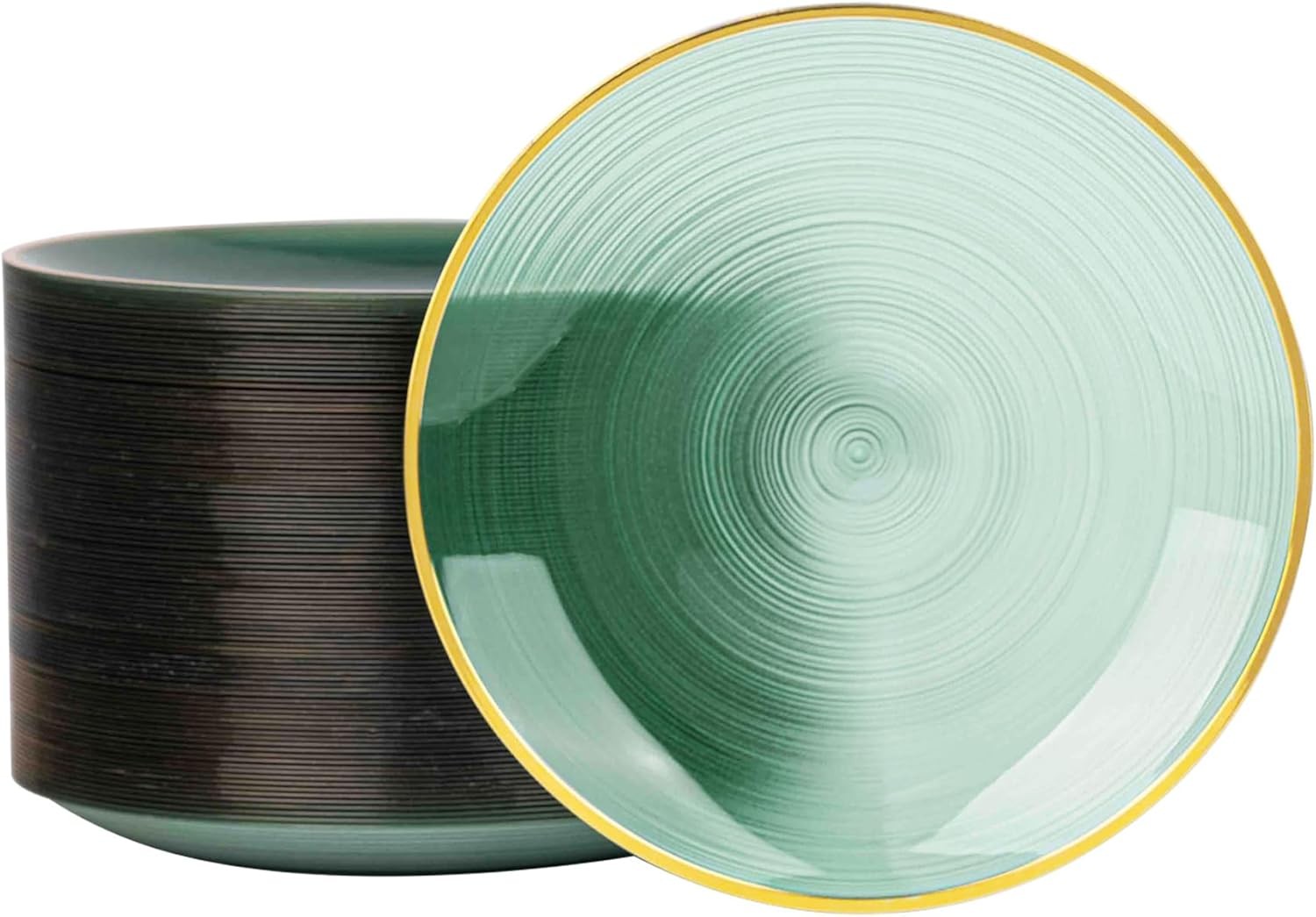 100PCS Transparent Green Gold Plastic Plates, 10 Inch Heavy Duty Disposable Di
