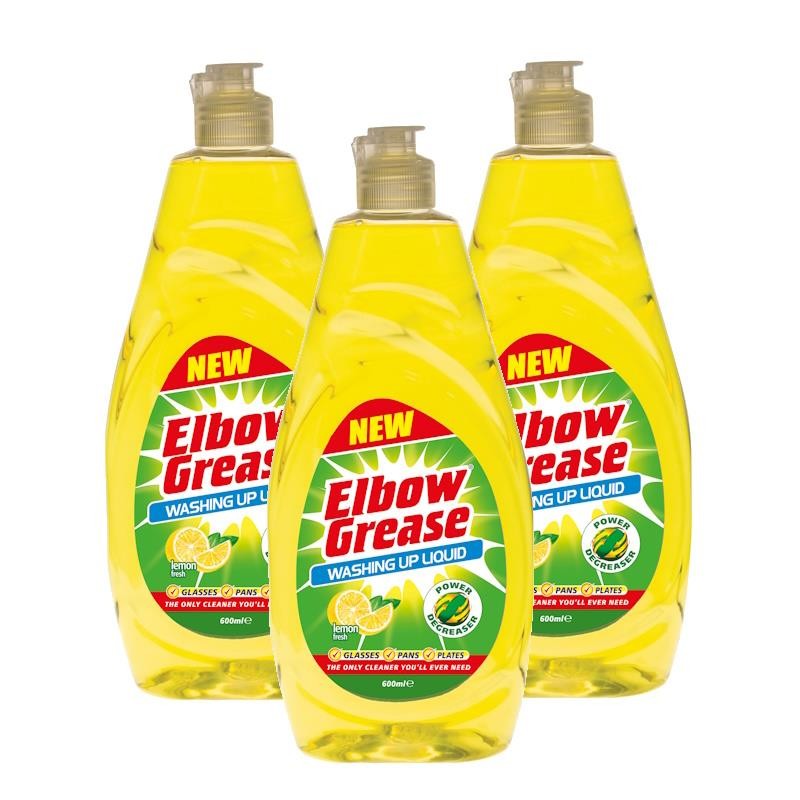 Elbow Grease Lemon Fresh Washing Up Liquid 600ml (3 Pack)