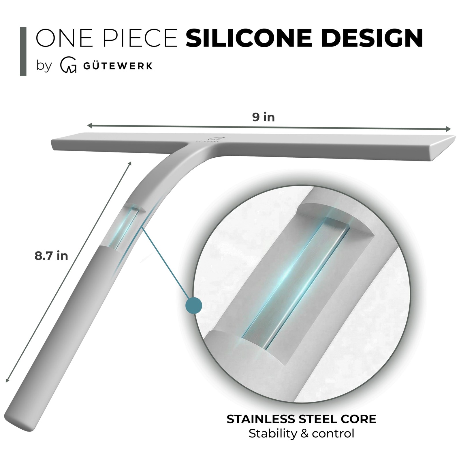 GÜTEWERK Silicone Shower Squeegee for Glass Doors & Mirrors with Stainless St…