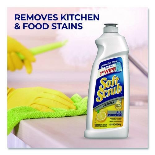 Soft Scrub All Purpose Cleanser, Lemon Scent, 24 oz Bottle, 8/Carton