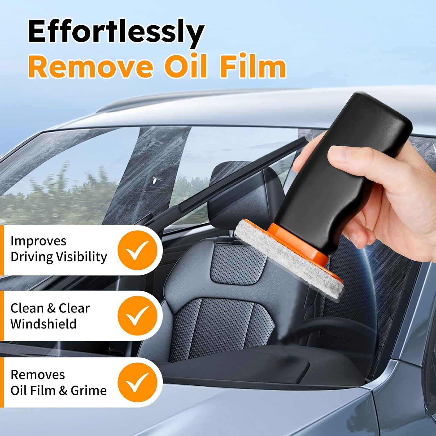 Glass Oil Film Remover for Car Windshield, Handheld Roll-On Glass Emulsion Clean