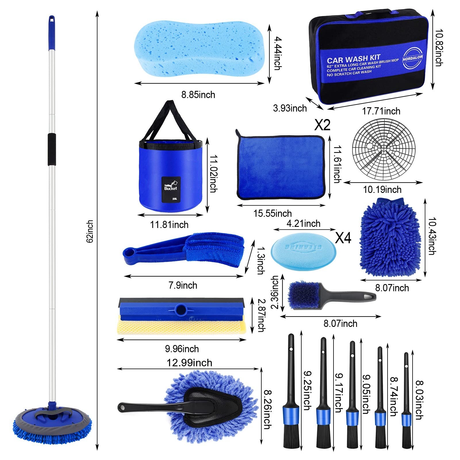 21Pcs Car Wash Kit,62″ Car Wash Brush Mop with Long Handle,Car Cleaning Kit,Car