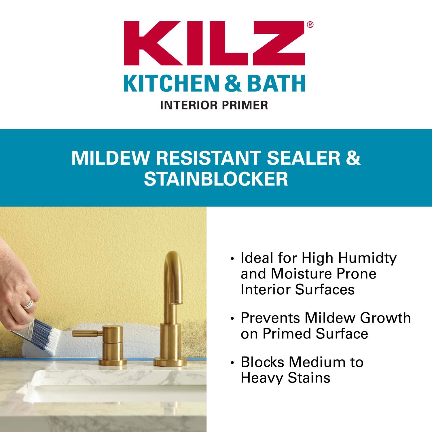 KILZ Kitchen & Bath White Flat Water-Based Primer and Sealer 1 gal. (Pack of 4)