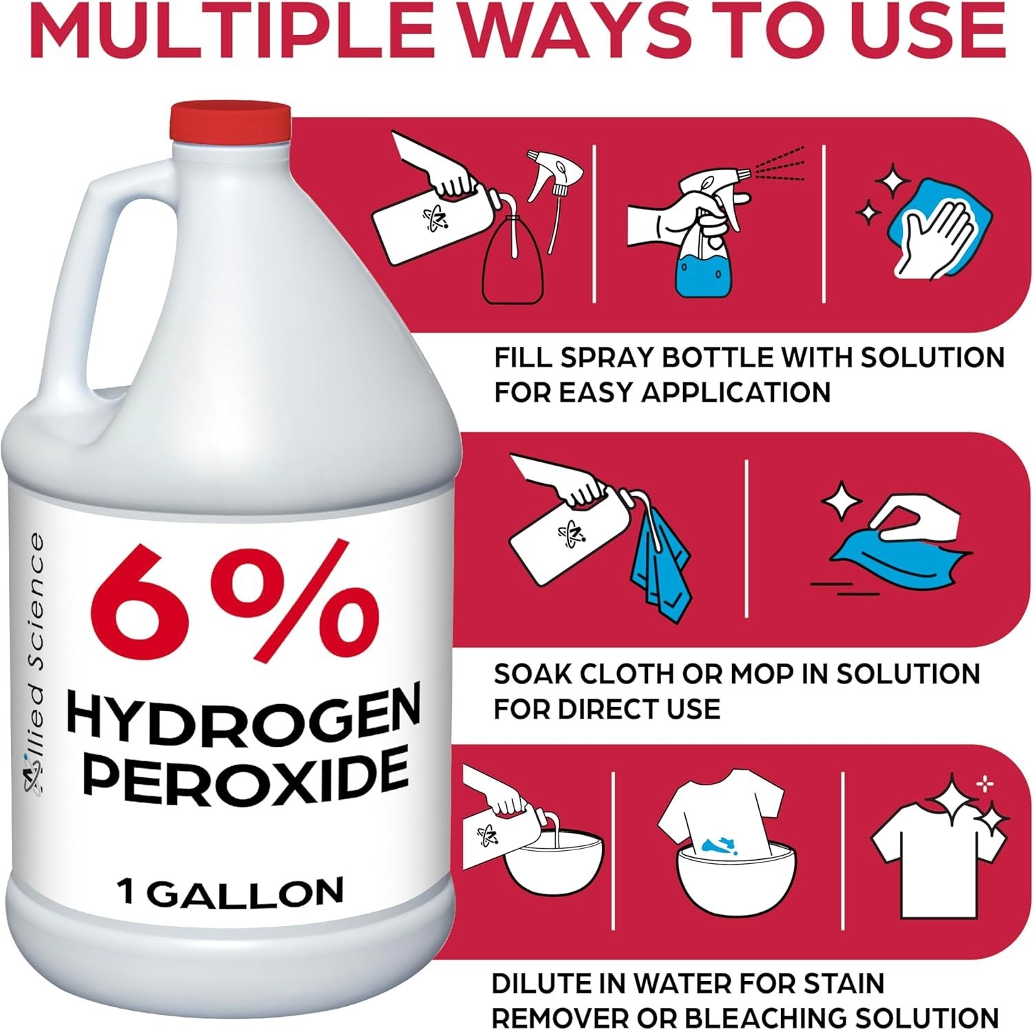 Allied Science 6% Hydrogen Peroxide, Food Grade H202 and Water – 4 Gallons