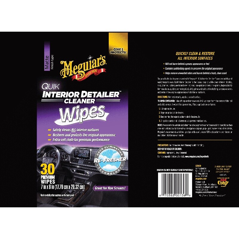 Interior Cleaner Wipes 30 Non-Linting Auto Detailer Surface Clean 4 Pack New