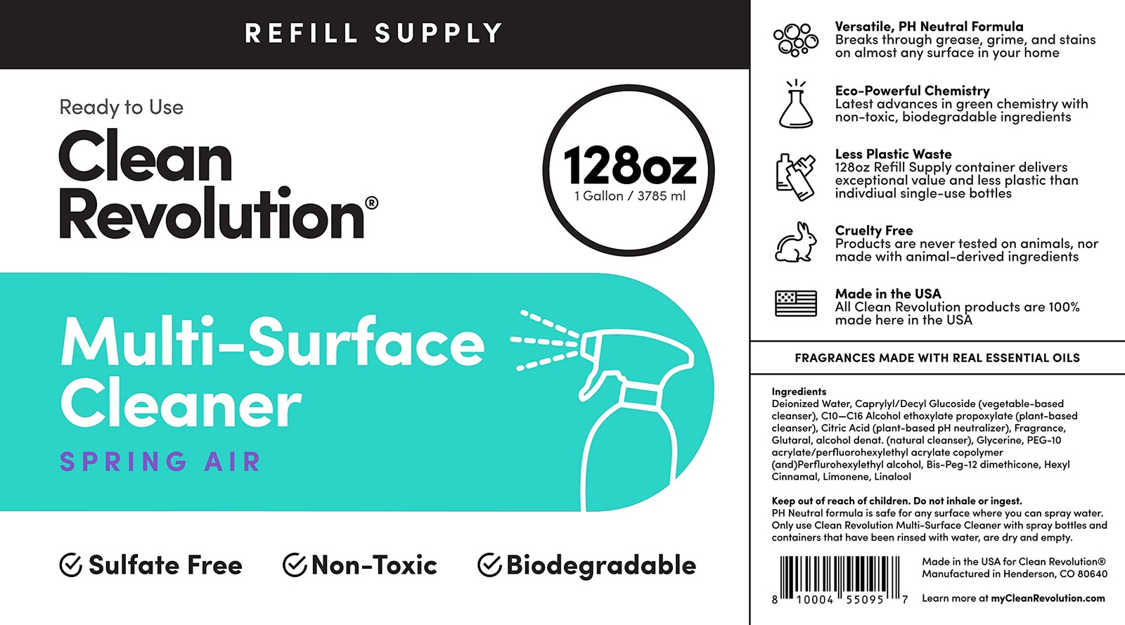 Clean Revolution Multi Surface Cleaner Refill Supply, NonToxic, EcoFriendly &…