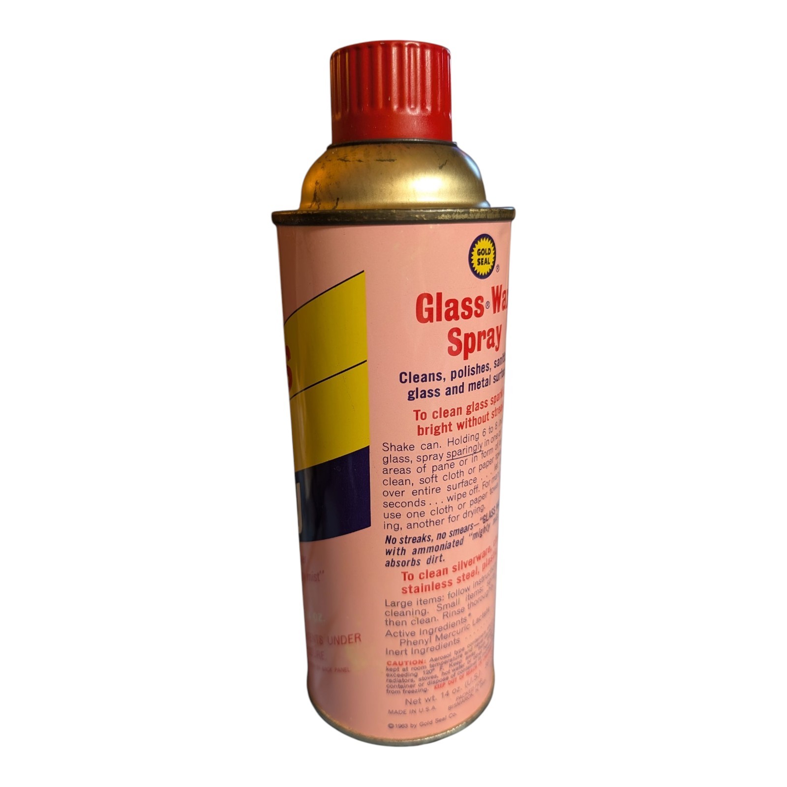 Vintage GOLD SEAL GLASS WAX SPRAY 14 oz 1963 75% Full Cleans Metal Plastic Tile